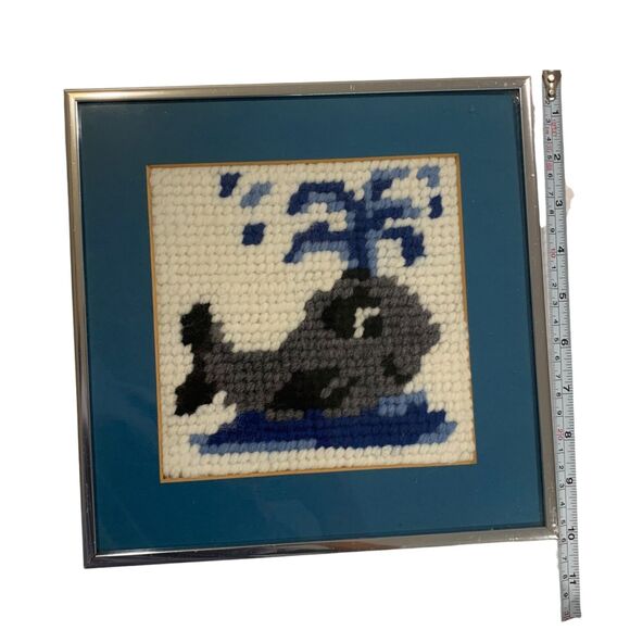 Vintage Gray Whale Spouting Water Cross Stitch Framed Artwork 10x10 - Picture 2 of 3